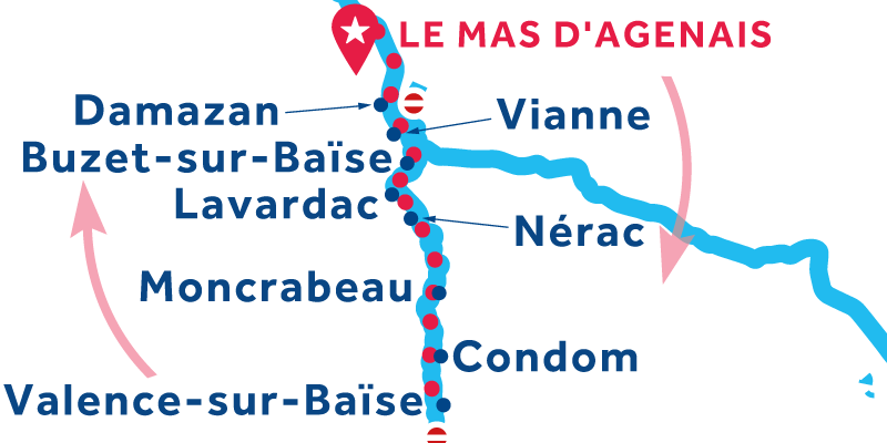 Carte de navigation du Mas-d'Agenais aller retour via Valence-sur-Baise