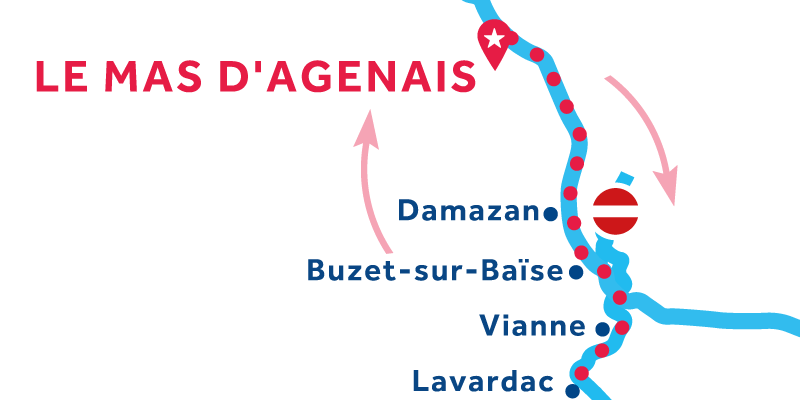 Carte de navigation du Mas-d'Agenais aller retour via Buzet-sur-Baise