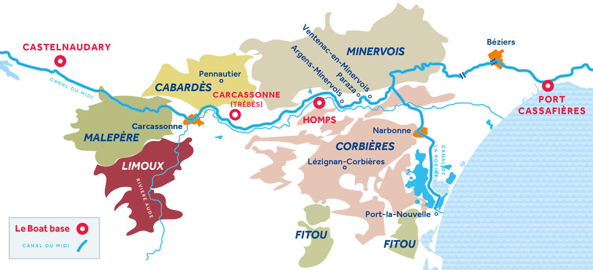 Carte des vins du Languedoc et du Canal du Midi
