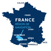 Carte indiquant la zone de navigation en Aquitaine en France