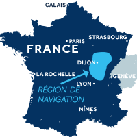 Carte indiquant la zone de navigation en Bourgogne Franche-Comté en France