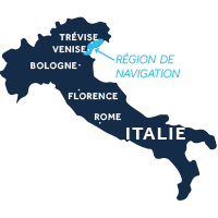 Carte indiquant les zones de navigation à Venise et dans le Frioul en Italie